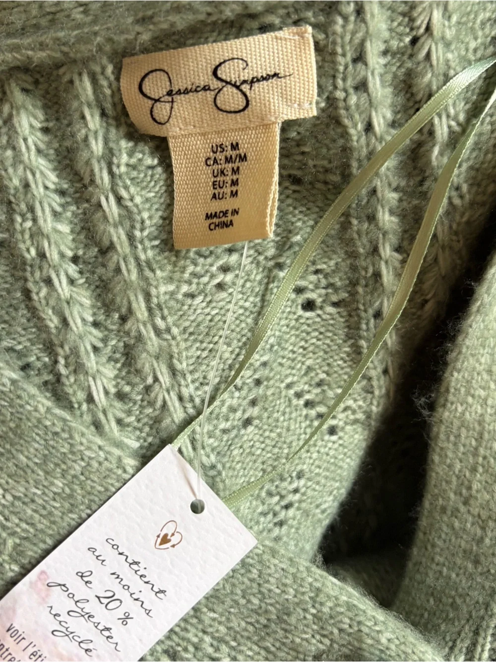 Jessica Simpson Sage Green Cable Knit Button Front Cardigan Sweater - Picture 4 of 4
